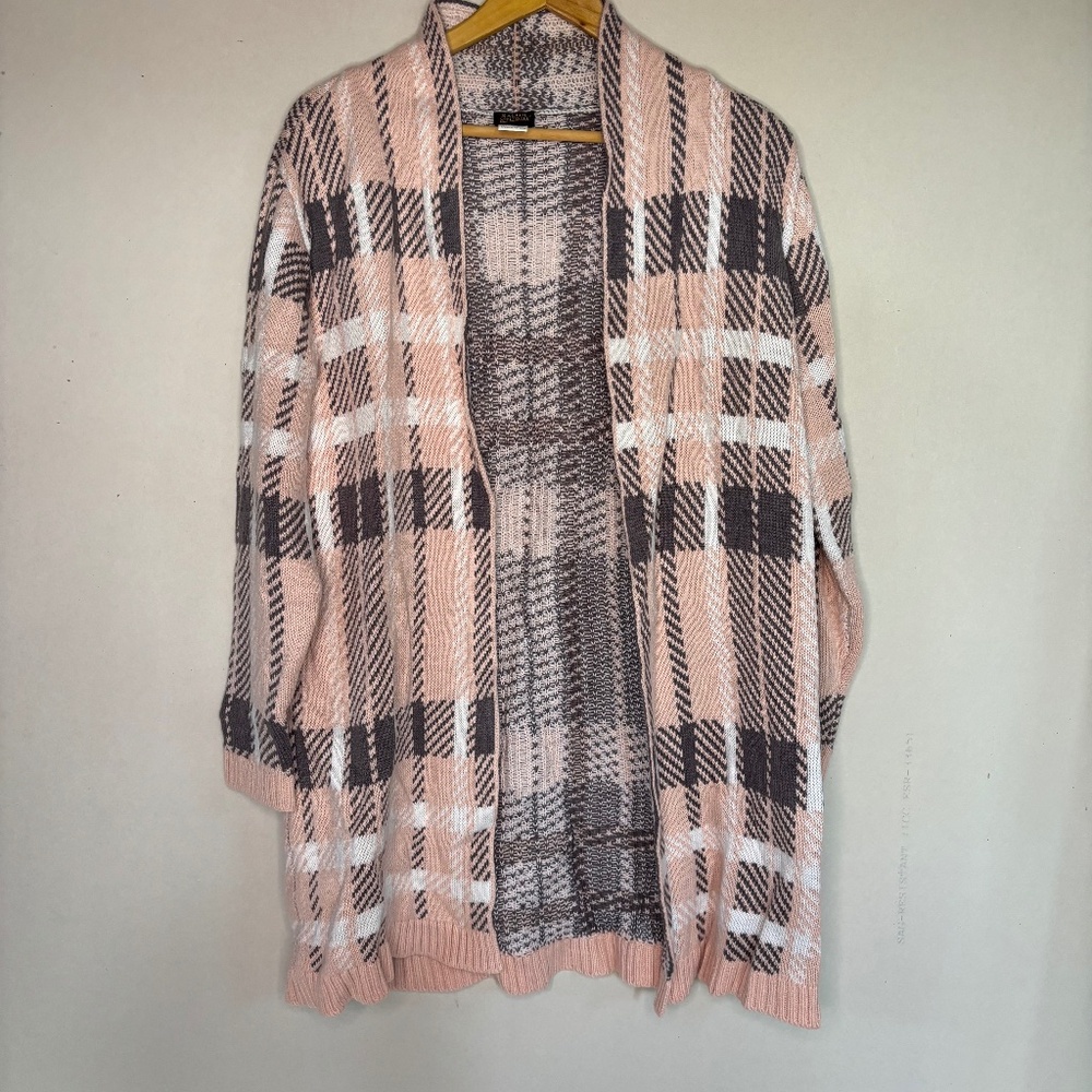 Salon Studio Women’s Pink & Grey Open Cardigan Size Large